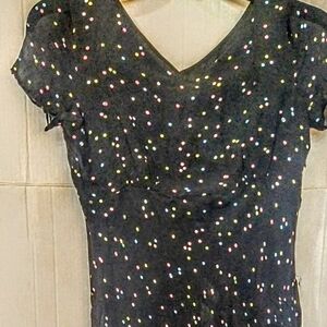 Pure Silk maxi multicolor polkadotted lined Tallbots dress Sz 6p